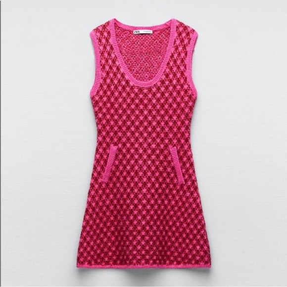 Zara Dresses & Skirts - ZARA Women | Pink | PLAID KNIT DRESS